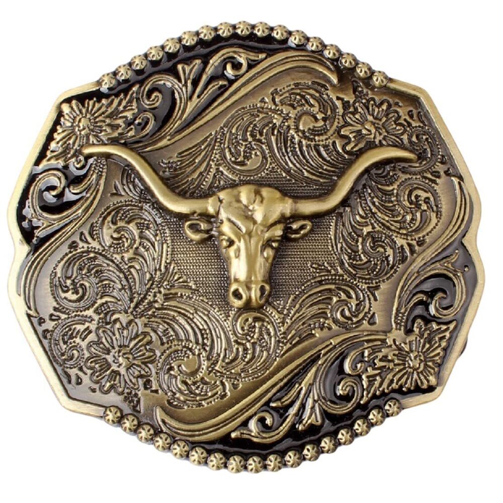 6429 Bull Belt Buckle , Longhorn Bull Belt Buckle, Bull Filigree Belt